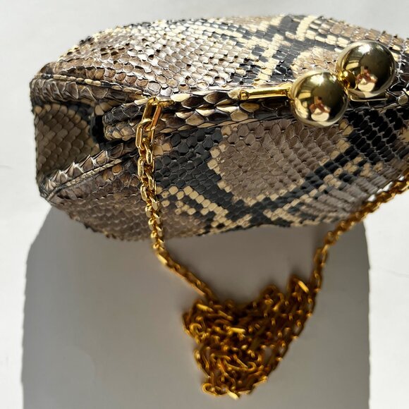 Vintage, Rare Judith Leiber Python Minaudière Bag, Gold Chain, Crossbody - Picture 8 of 15